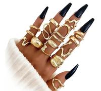 XFSRG 15 Piezas Anillos Mujer Geometría Exagerada e Irregular Anillo Aleación Ajustable Adecuado para Muchas Ocasiones Aros Combinables para Fiesta Diario Moda Y2K