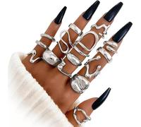 XFSRG 15 Piezas Anillos Mujer Geometría Exagerada e Irregular Anillo Aleación Ajustable Adecuado para Muchas Ocasiones Aros Combinables para Fiesta Diario Moda Y2K
