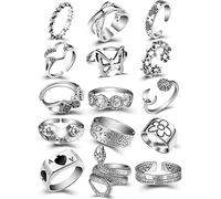 XFSRG 15 Piezas Anillos Vintage Punk para Hombre Mujer Gótico Apilables Anillos Knuckle Finger Rings Anillo Grueso Bohemio Y2K Mariposa Serpiente Calavera Corazón Flores Juego de Anillo (A)
