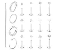 XFSRG 16 Piezas 20G Piercing Nariz Hipoalergénico Piercing Oreja Nariz Acero inoxidable Juego Mujer Múltiples Piercings Tragus Hélix Labio 6/7/8MM (Plata)