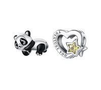 XFSRG 2 Encantadores Dijes Para Pulseras En Plata 925 Con Diseño Panda Y Corazón Como Accesorio Joya Compatible Con Tallas Europeas De Pulseras Para Mujeres (Panda & Corazón)