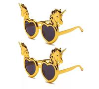 XFSRG 2 Pares de Gafas de Sol con Forma de Corazón de Unicornio Divertidas y Coloridas para Fiestas Disfraces Hippies Carnaval Navidad y Eventos Especiales (Dorado)