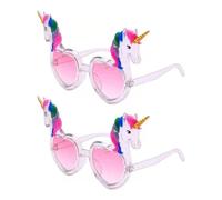 XFSRG 2 Pares de Gafas de Sol con Forma de Corazón de Unicornio Divertidas y Coloridas para Fiestas Disfraces Hippies Carnaval Navidad y Eventos Especiales (Transparente)