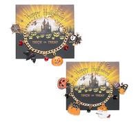 XFSRG 2 Pares Juegos de Pulseras Halloween Abalorios Pulsera Colgante Murciélago Calabaza con Monograma Pulsera Apilable Adorno Fantasma Calabaza para Fiesta Halloween (Oro-4)
