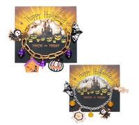 XFSRG 2 Pares Juegos de Pulseras Halloween Abalorios Pulsera Colgante Murciélago Calabaza con Monograma Pulsera Apilable Adorno Fantasma Calabaza para Fiesta Halloween (Oro-1)