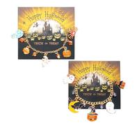 XFSRG 2 Pares Juegos de Pulseras Halloween Abalorios Pulsera Colgante Murciélago Calabaza con Monograma Pulsera Apilable Adorno Fantasma Calabaza para Fiesta Halloween (Oro-3)