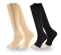 XFSRG 2 Pares Medias de Compresión con Cremallera hasta la Rodilla Calcetines con Cremallera Punta Abierta Medias de Compresión Médicas para Varices Correr Enfermeras Embarazo Viajar (L)