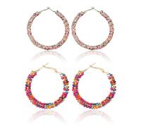 XFSRG 2 Pares Pendientes de Mujer de Perlas Bohemias Pendientes de Perlas Color de Moda Adorno de Cuentas Puede Usarse Como Regalo Adecuado para Niñas y Mujeres