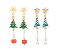 XFSRG 2 Pares Pendientes de Navidad Mujer Árbol Papá Noel Joyas de Mujer Adornos Pendientes Colgantes Festivos Aleación Brillante Decoración Navideña Accesorios (Árbol de Navidad-2)