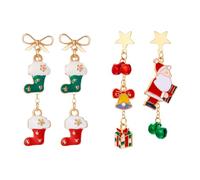 XFSRG 2 Pares Pendientes de Navidad Mujer Árbol Papá Noel Joyas de Mujer Adornos Pendientes Colgantes Festivos Aleación Brillante Decoración Navideña Accesorios (Papá Noel & Botas)