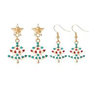 XFSRG 2 Pares Pendientes de Navidad Mujer Árbol Papá Noel Joyas de Mujer Adornos Pendientes Colgantes Festivos Aleación Brillante Decoración Navideña Accesorios (Árbol de Navidad-1)