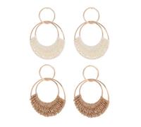 XFSRG 2 Pares Pendientes de Ratán Boho de Verano Pendientes de Paja Hechos a Mano de Playa de Verano para Mujer Niñas(Blanco y caqui)