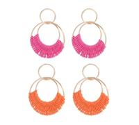 XFSRG 2 Pares Pendientes de Ratán Boho de Verano Pendientes de Paja Hechos a Mano de Playa de Verano para Mujer Niñas(Rojo y naranja)