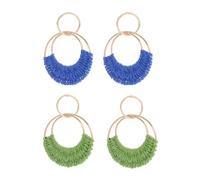 XFSRG 2 Pares Pendientes de Ratán Pendientes Boho de Verano Pendiente de Paja Hechos a Mano Earring de Playa de Verano para Mujer Niñas (Azul y Verde)
