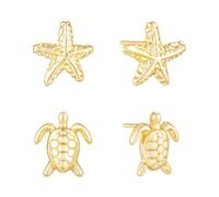 XFSRG 2 Pares Pendientes Estrella de Mar Mujer Baño Oro Dorados 14K y