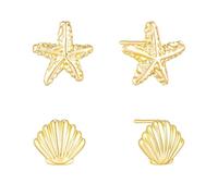 XFSRG 2 Pares Pendientes Estrella de Mar Mujer Baño Oro Dorados 14K y