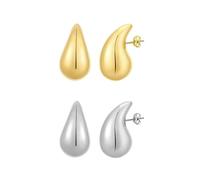 XFSRG 2 Pares Pendientes Lágrima Huecos 18k Chapados Aretes Ovalados Elegantes Joyas Brillantes Acero Inoxidable