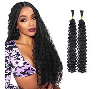 XFSRG 2 Pcs Deep Wave Bulk Hair Trenzas Africanas 16-24 Inch Synthetic Braiding Hair Curly Crochet Hair Boho Braids Natural Color for Hair Extensions (1B#)