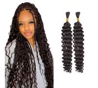 XFSRG 2 Pcs Deep Wave Bulk Hair Trenzas Africanas 16-24 Inch Synthetic Braiding Hair Curly Crochet Hair Boho Braids Natural Color for Hair Extensions (4#)