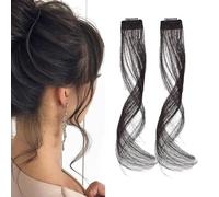 XFSRG 2 Piezas 35 cm Flequillo Postizo Pelo Natural Side Air Bangs Extensión Cabello Extensiones Flequillo para Mujeres y Niñas(Marrón-negro)