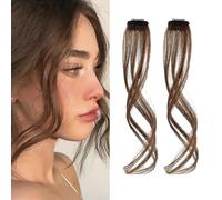 XFSRG 2 Piezas 35 cm Flequillo Postizo Pelo Natural Side Air Bangs Extensión Cabello Extensiones Flequillo para Mujeres y Niñas(Marrón claro)