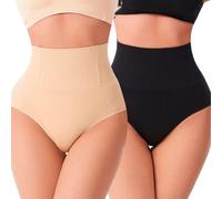 XFSRG 2 Piezas Braga Moldeadora Mujer Alta Cintura Shapewear Nylon Bragas Fajas Levanta Glúteos para Uso Diario y Especiales (L, Negro, Beige)