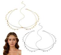 XFSRG 2 Piezas Cadena Cabeza Dorada y Plata Cadena para la Cabeza Bohemia con Lentejuelas y Borlas Cabeza de Diosa Tocados de Pelo Boda para Mujer Niña Accesorios Cabello Fiesta Boda Bailes Festival