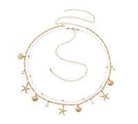 XFSRG 2 Piezas Cadena de Cintura para Mujer con Estrella Mar y Concha Marina Cinturón para Mujer Vientre Cadena Cintura Marina Accesorio de Playa Bikini (Oro 1)