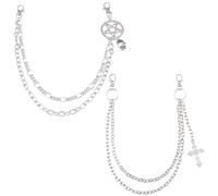 XFSRG 2 Piezas Cadena Pantalón Punk Hip Hop de Metal con Doble Capa con Colgante de Cruz o Pentagrama Calavera Cadena de Cadera Streetwear para Hombres y Mujeres