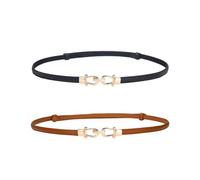 XFSRG 2 Piezas Cinturón de Cuero Fino para Mujer Elegantes Moda con Bloqueo Giratorio Decoración de Piel para Vaqueros y Vestidos(Negro y marrón)