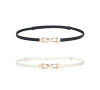 XFSRG 2 Piezas Cinturón de Cuero Fino para Mujer Elegantes Moda con Bloqueo Giratorio Decoración de Piel para Vaqueros y Vestidos(Negro y blanco)