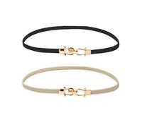 XFSRG 2 Piezas Cinturones Elásticos Anchos para Mujer Cinturones de Cintura Elásticos Vintage Cinturón de Cincha Retro con Hebilla para Vestidos(Negro & Beige)