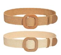XFSRG 2 Piezas Cinturones Elásticos Tejidos de Paja para Mujer Bohemios Cinturón de Vestir Jeans para el Vestido de las Señoras Jeans Suéter (Marrón 2 + Beige 2)