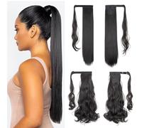 XFSRG 2 Piezas Coleta Postiza Cola Caballo Extensiones Cabello Sintético Liso Rizado Pelo Natural Envolvente Ponytail