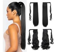 XFSRG 2 Piezas Coleta Postiza Cola Caballo Extensiones Cabello Sintético Liso Rizado Pelo Natural Envolvente Ponytail