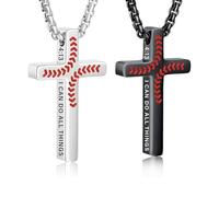 XFSRG 2 Piezas Collar Hombre de Cruz Béisbol Minimalista Acero Inoxidable Religioso Colgante Joyería para Uso Diario Regalo