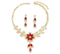 XFSRG 2 Piezas Conjunto Joyas Mujer Collar Pendientes Floral Cristal Brillante Elegante Adorno Nupcial Celebración Gargantilla Lujo