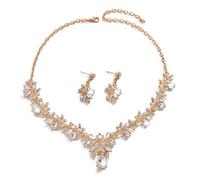 XFSRG 2 Piezas Conjunto Joyería Cristal Brillante Collar Pendientes Hojas Floral Elegante Nupcial Ceremonia