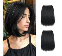 XFSRG 2 Piezas Extensiones de Cabello Natural Clip Invisible Sintético Postizos Moño Postizo Accesorios pelo Mujer 20cm (Negro natural)