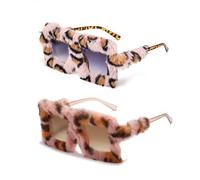 XFSRG 2 Piezas Gafas de Sol Mujer Diseño Cuadrado Oversize Protección Hawkers Gafas Mujer Montura Grande Estampado Animal Lentes(Marrón y Rosa)