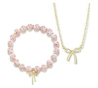 XFSRG 2 Piezas Joyas de Mujer Elegantes Perlas Pulsera y Collar Vintage Delicados Moda Joyeria Regalo para Mujeres y Niñas (Rosa)