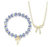 XFSRG 2 Piezas Joyas de Mujer Elegantes Perlas Pulsera y Collar Vintage Delicados Moda Joyeria Regalo para Mujeres y Niñas (Azul)