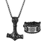 XFSRG 2 piezas joyas para hombre, collar de acero inoxidable, pulsera vikingo de piel hipoalergénica, longitud ajustable para fiestas o cumpleaños, Metal