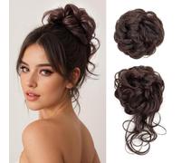 XFSRG 2 Piezas Moño Desordenado Pieza de Cabello Updo Falso Scrunchies Natural Rizado Ondulado Postizo Moño Sintético Pelo Desordenado para Mujeres Niñas (Marrón oscuro)
