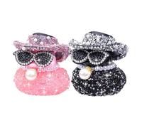 XFSRG 2 Piezas Patos de Goma Decoracion Coche Accesorios para el con Sombrero y Gafas de Sol Pato Adorno Coche con Perla Brillante Ornamento Automóvil(Negro y Rosa-1)