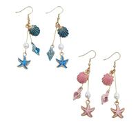 XFSRG 2 Piezas Pendientes Mujer Bohemia Concha Marina Estrella de mar Perlas Colgantes Pendientes Para la Playa en Verano(Azul y Rosa)