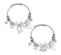 XFSRG 2 Piezas Perlas Pulsera Mujer con Dijes de Flores y Estrellas Ajustable Moda Joyeria para Ocasiones Especiales Uso Diario (Blanco)