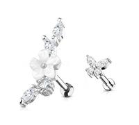 XFSRG 2 Piezas Piercing Helix Rosca Interna Flor y Mariposa Oreja Cartílago Pendiente Tragus Flor Helix Piercing Conch para Labio y Oreja (Plata)
