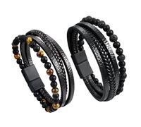 XFSRG 2 Piezas Pulsera Cuero Hombre Multicapa con Cuentas Naturales Estilo Moderno para Todas las Ocasiones