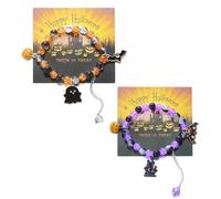 XFSRG 2 Piezas Pulsera Halloween Pulseras Mujer de Cuentas Pulsera Fantasma Charm Halloween Pulseras Calabaza Murciélago Joyería Gótica para Helloween Disfraces Fiesta Accesorios